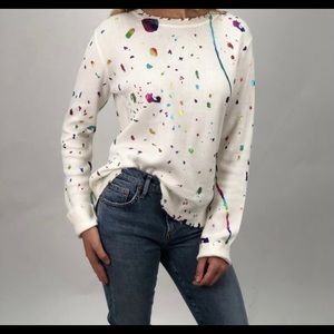 Fate distressed metallic splatter paint sweater. Retails for $82. New with tags